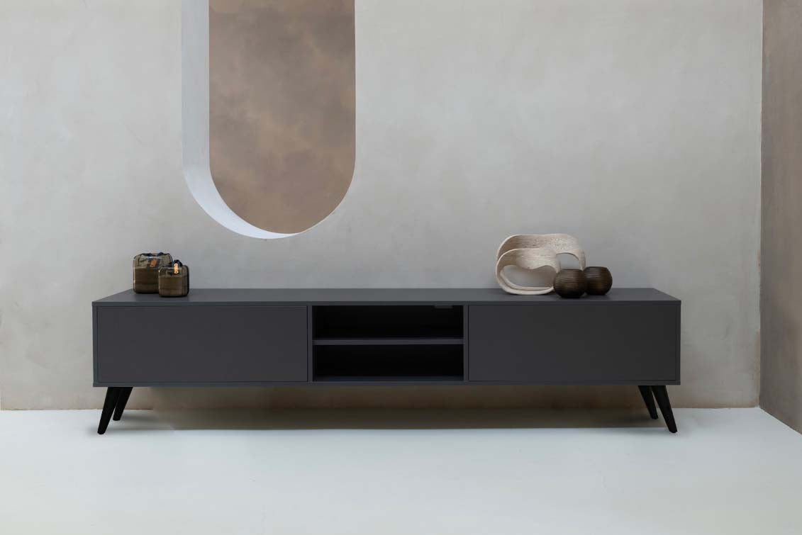 TV-meubel Henry - Staand - Melamine - 2 kleppen - Open vak