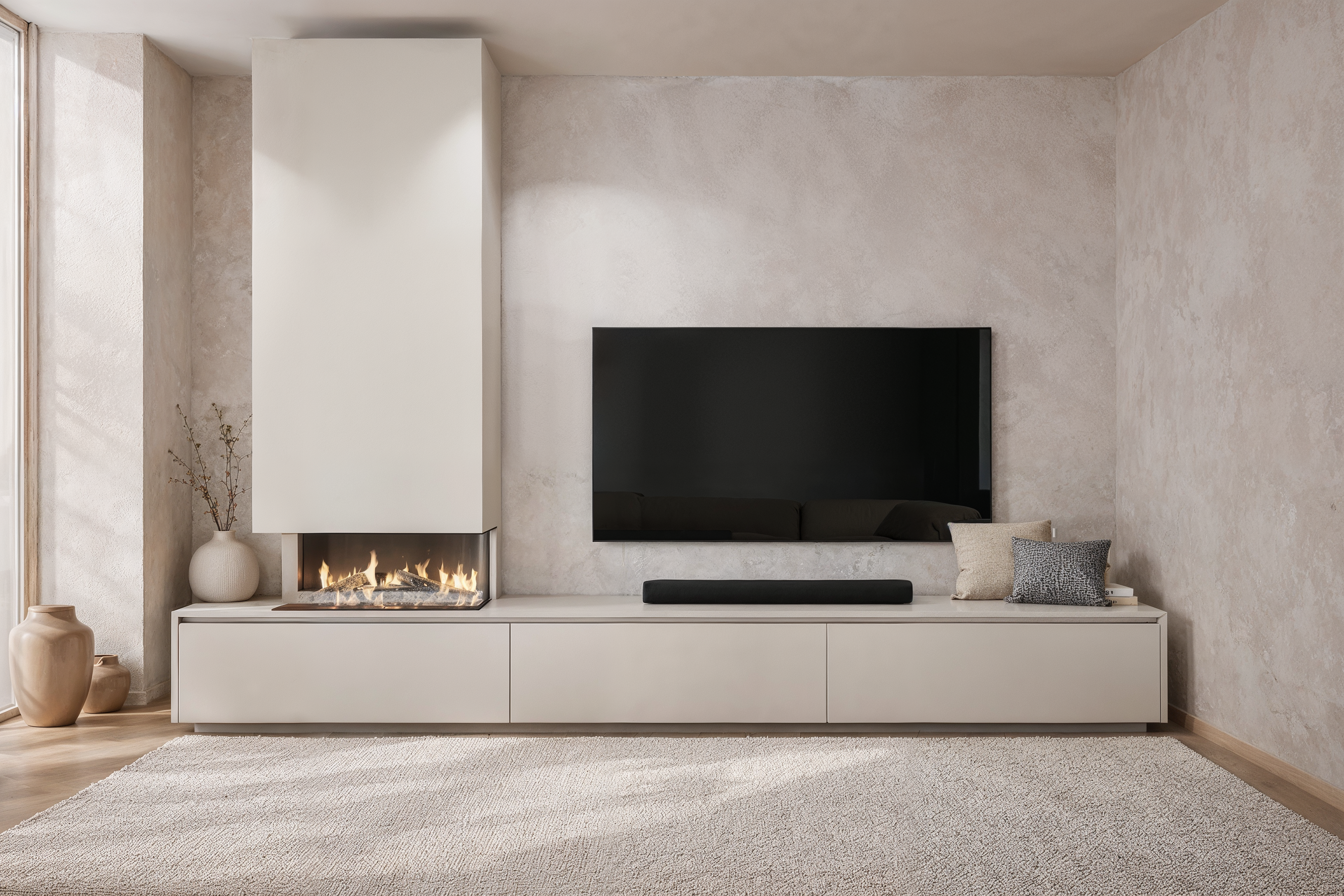 TV-meubel Mason Classic - Eiken - 3 kleppen - Elektrische haard - Met koof