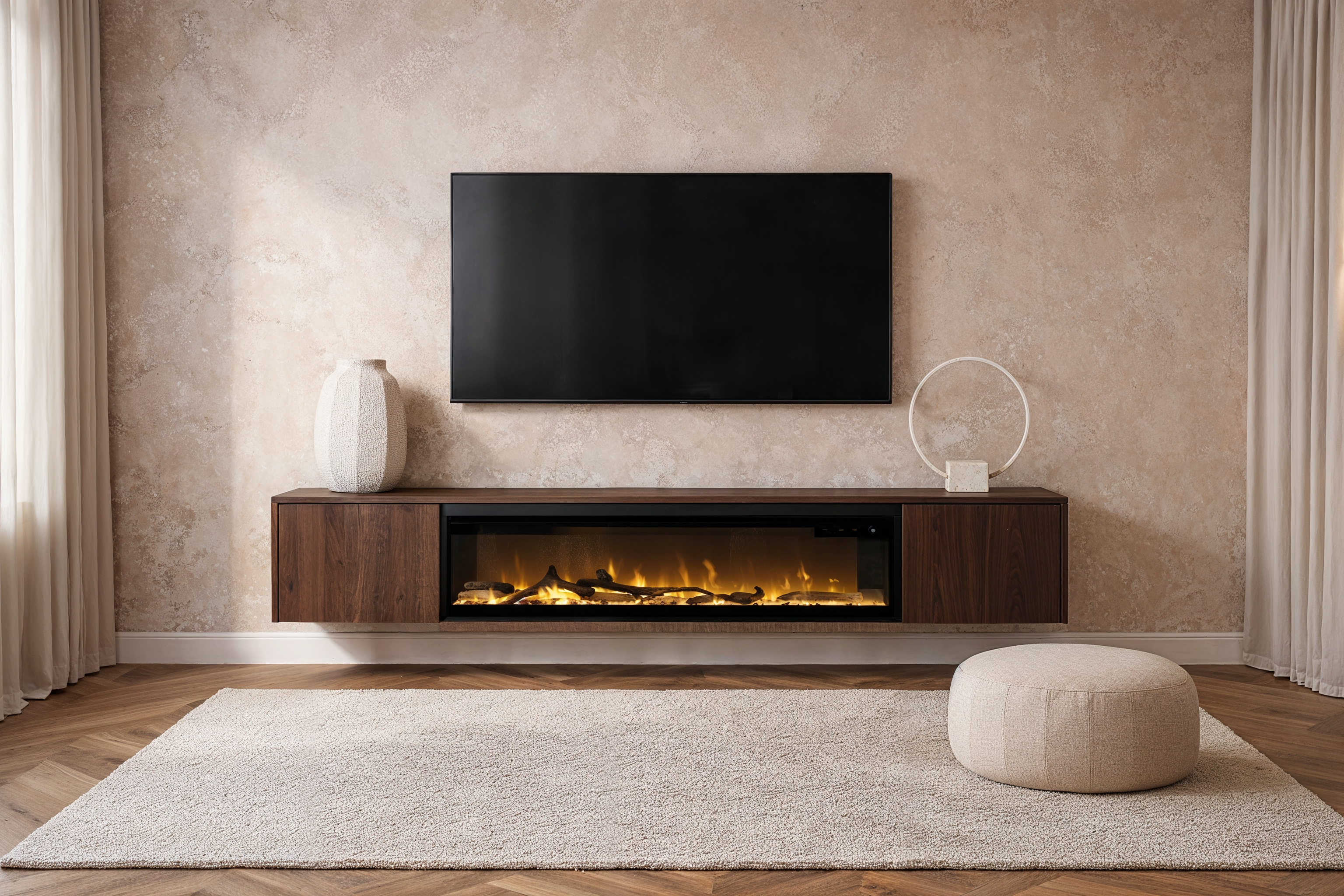 TV-meubel Murphy - Zwevend - Melamine Eiken - 2 deuren - Elektrische haard - 50 inch