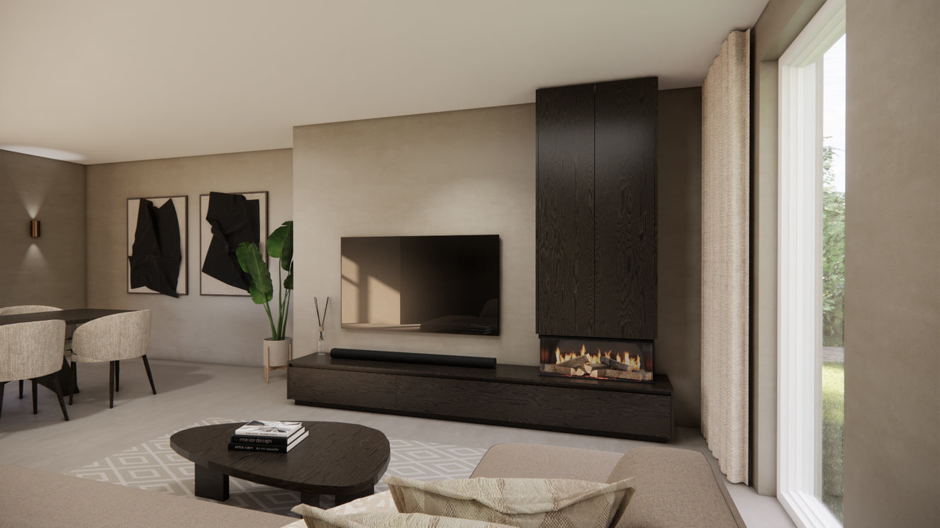 TV-meubel Mason Royal - Eiken - 3 kleppen - Elektrische haard - Met koof