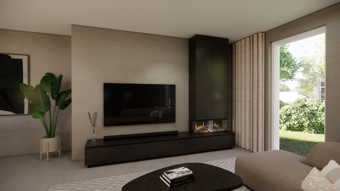 TV-meubel Mason Royal - Eiken - 3 kleppen - Elektrische haard - Met koof