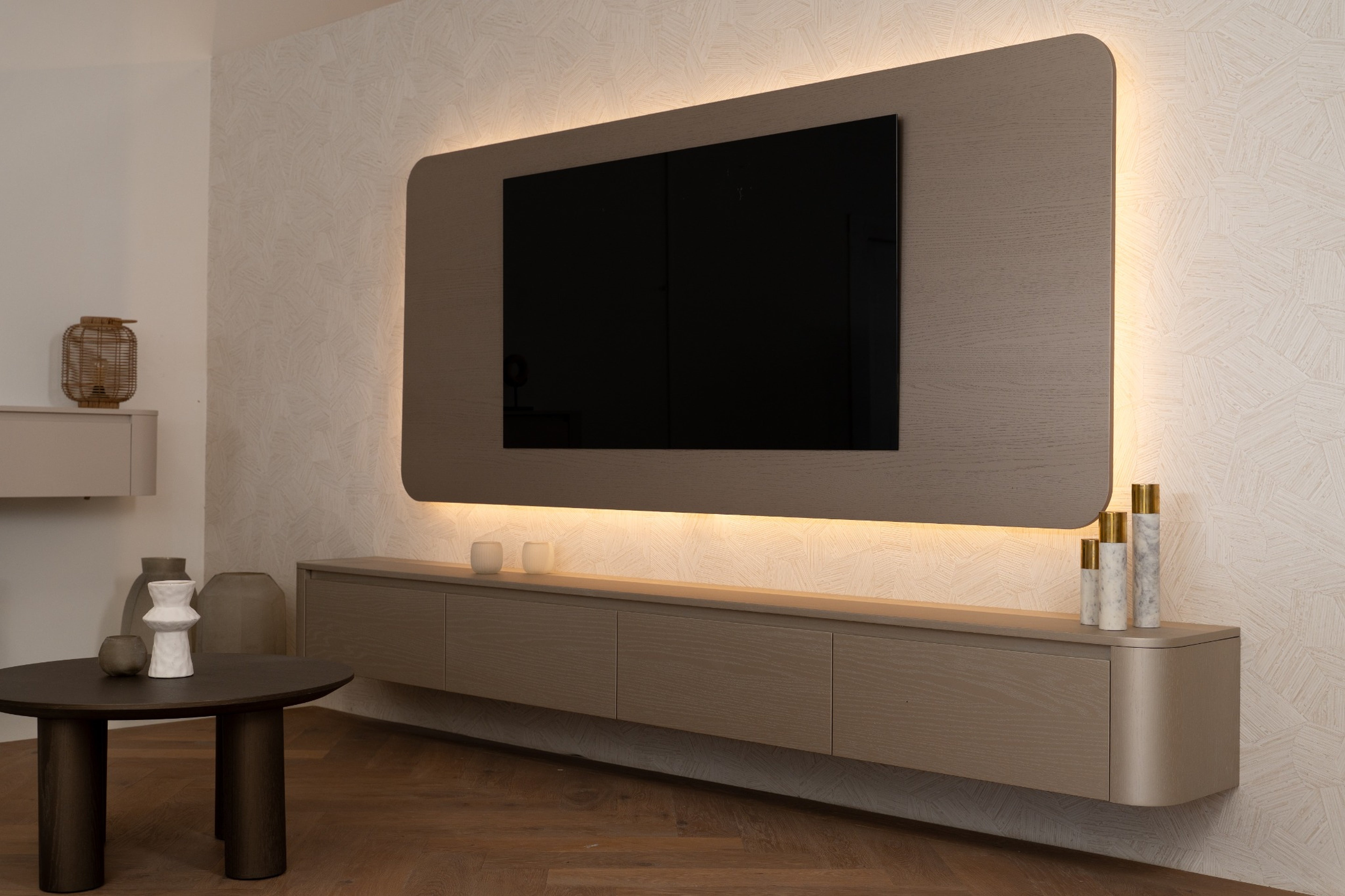 Tv-meubel set - Runa - Zwevend - Eiken - 4 Kleppen