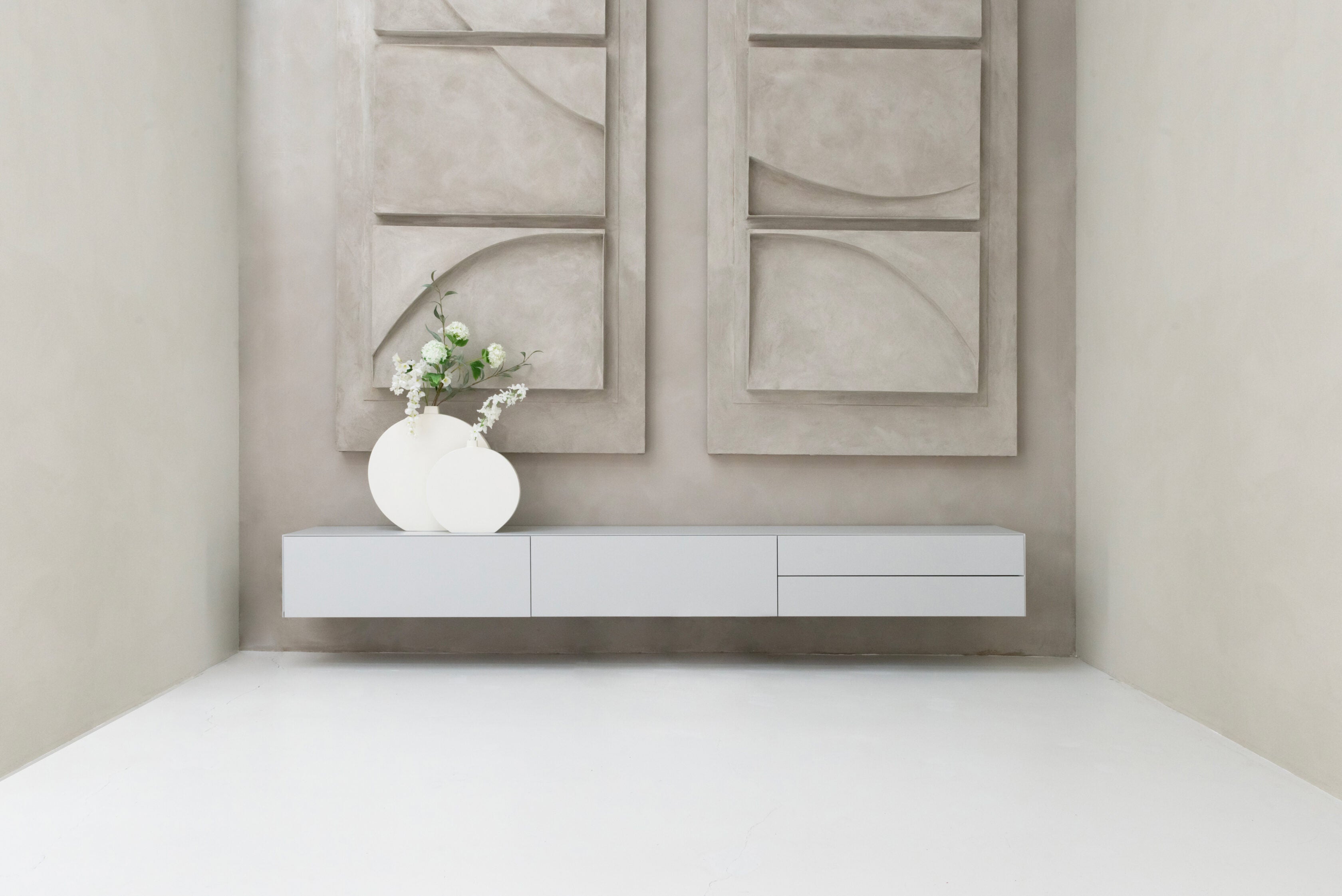 TV-meubel Zyan - Zwevend - Off White - MDF - 2 kleppen - 2 lades