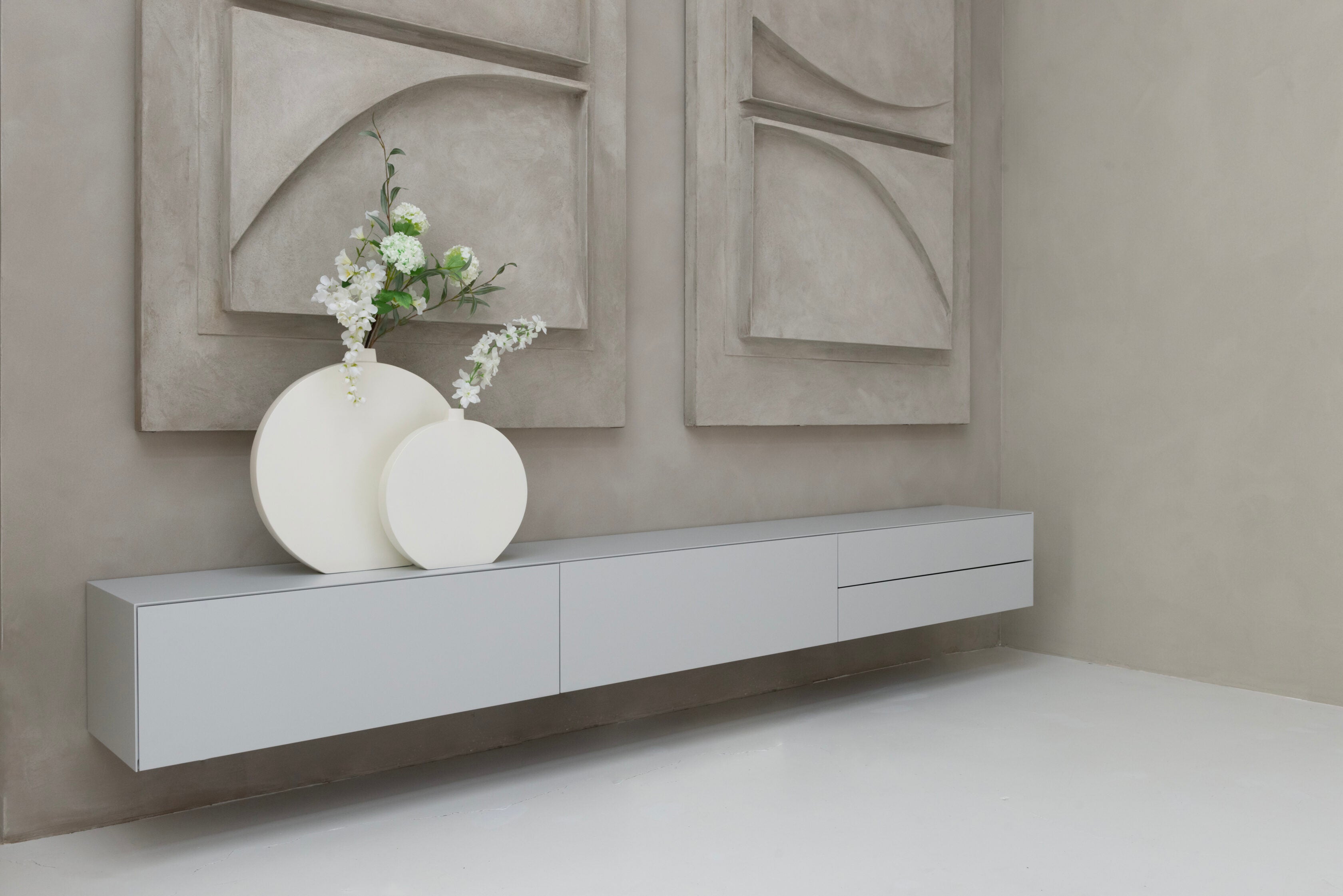 TV-meubel Zyan - Zwevend - Off White - MDF - 2 kleppen - 2 lades