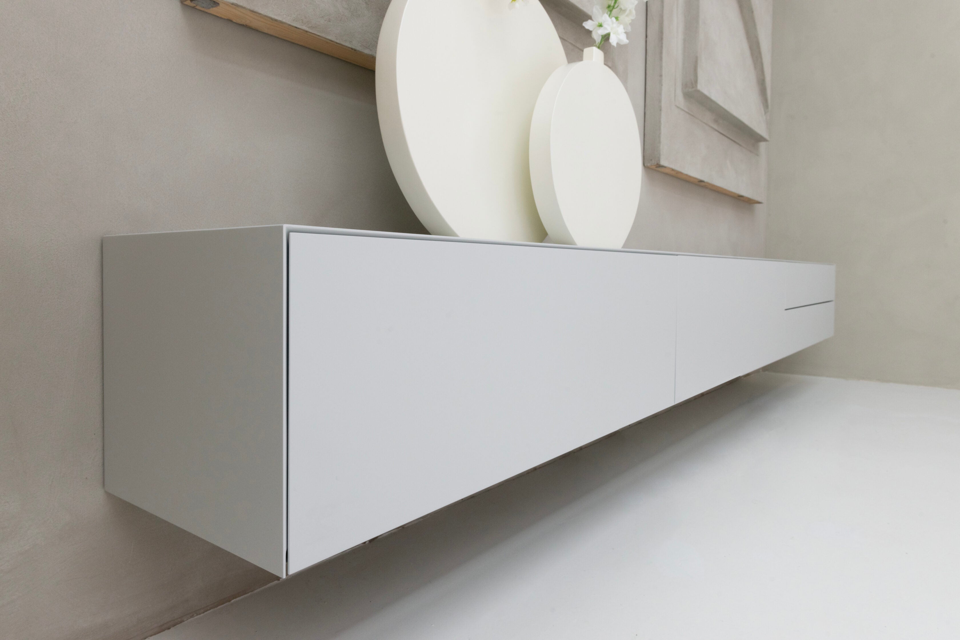 TV-meubel Zyan - Zwevend - Off White - MDF - 2 kleppen - 2 lades
