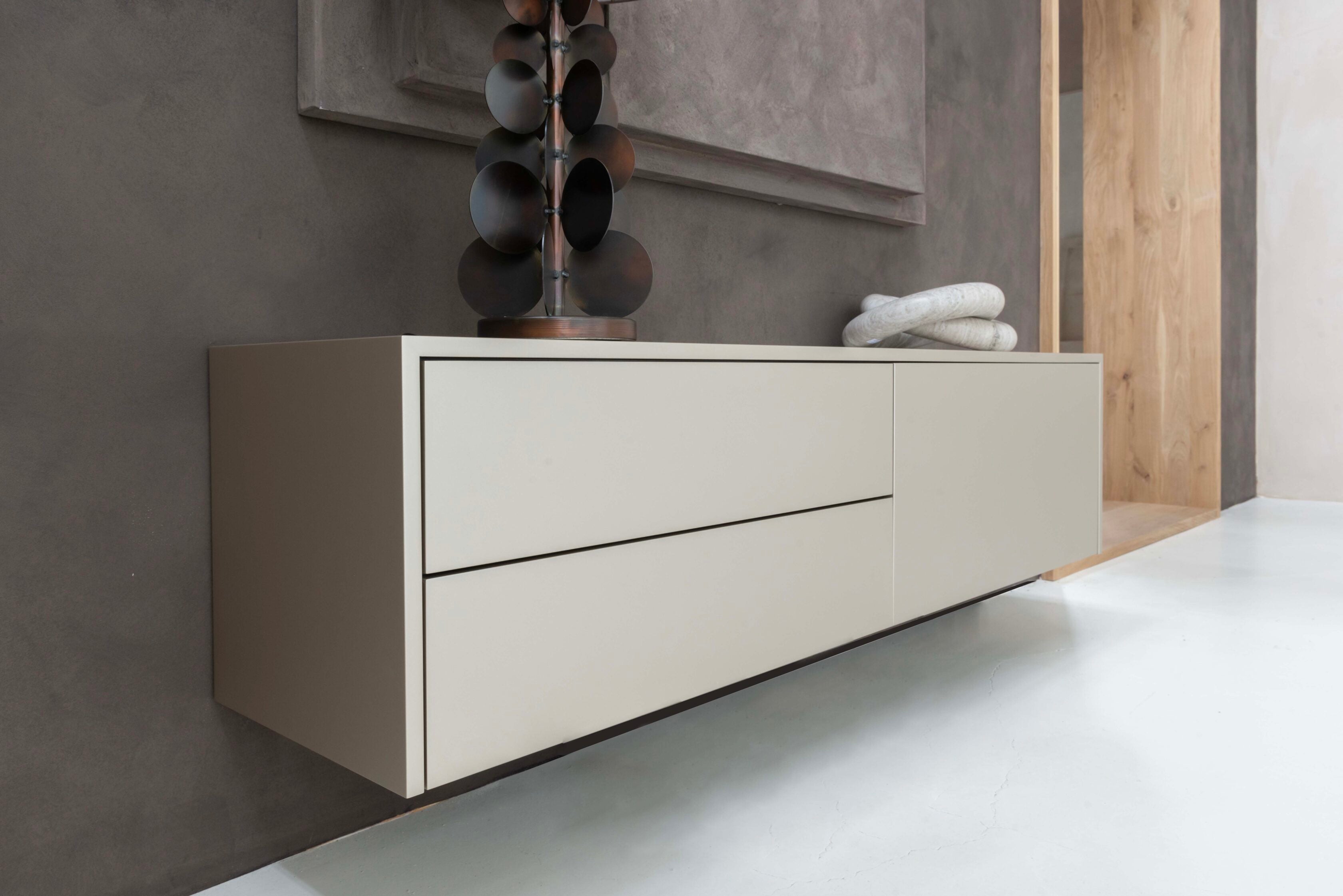 TV-meubel Johnson - Zwevend - Wit - MDF - 1 klep - 2 lades