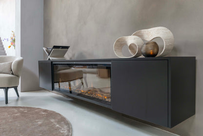 TV-meubel Johnson - Zwevend - Zwart - MDF - 2 deuren - Elektrische haard - 50 inch