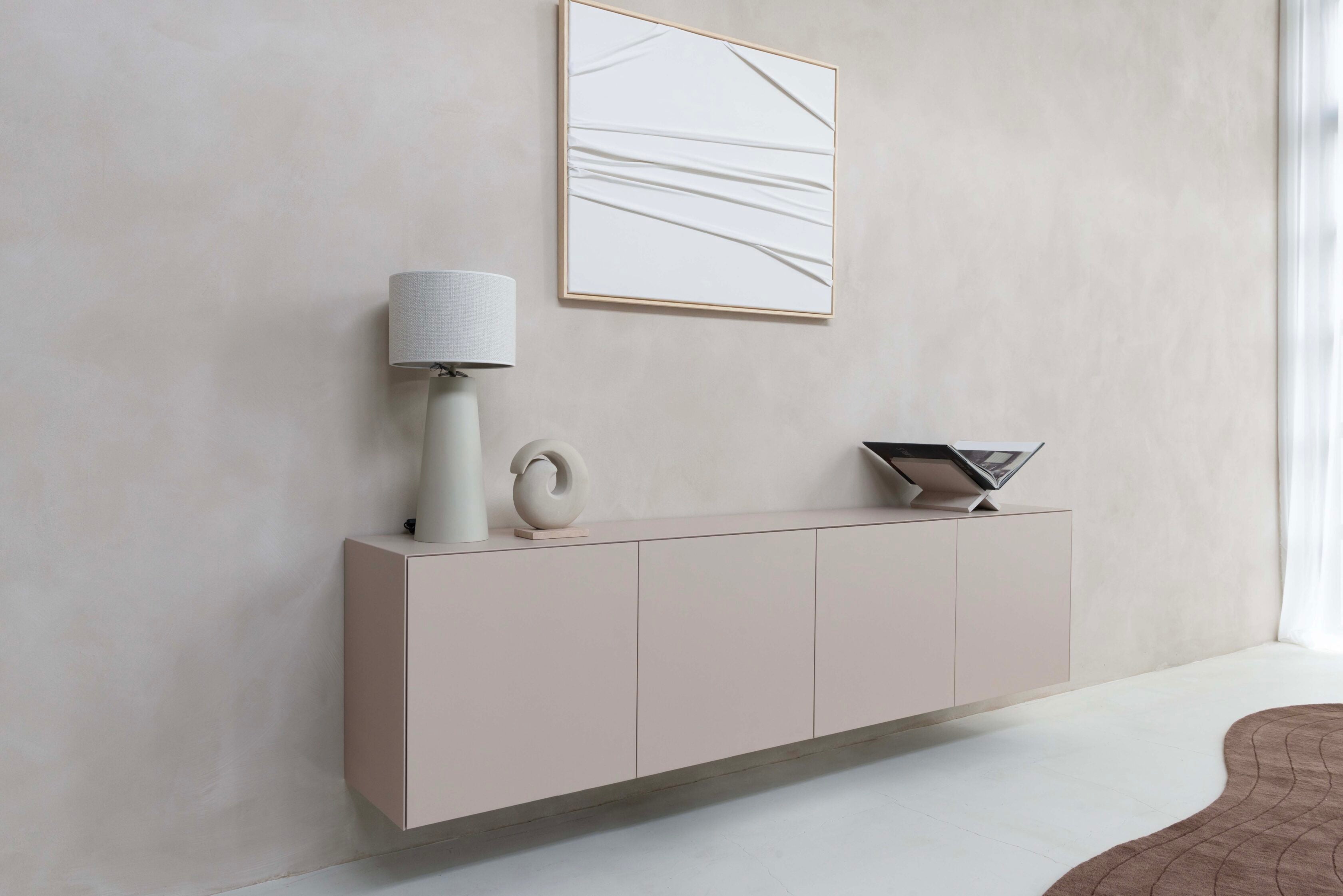 Dressoir Zyan - Zwevend - Beige - MDF - 4 deuren