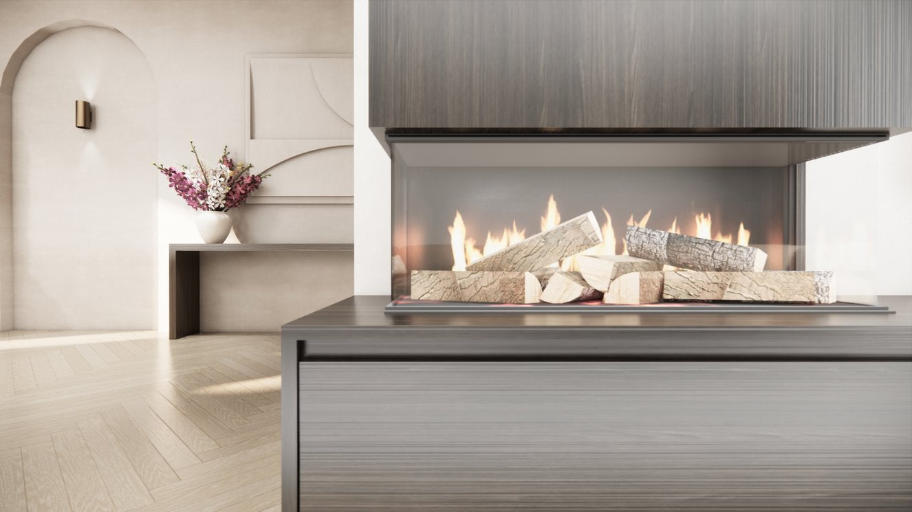TV-meubel Mason Grand - Bruin - Eiken - 3 kleppen - Elektrische haard - Met koof