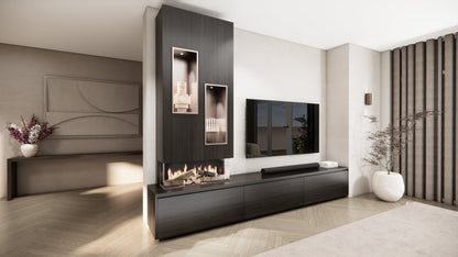 TV-meubel Mason Majestic - Bruin - Eiken - 3 kleppen - Elektrische haard - Met koof