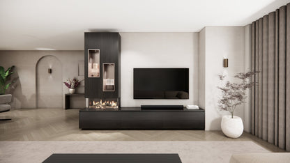 TV-meubel Mason Majestic - Bruin - Eiken - 3 kleppen - Elektrische haard - Met koof
