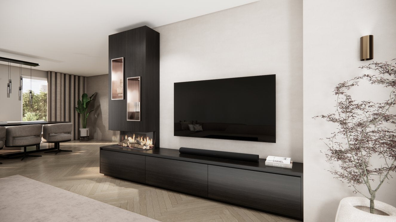 TV-meubel Mason Majestic - Bruin - Eiken - 3 kleppen - Elektrische haard - Met koof