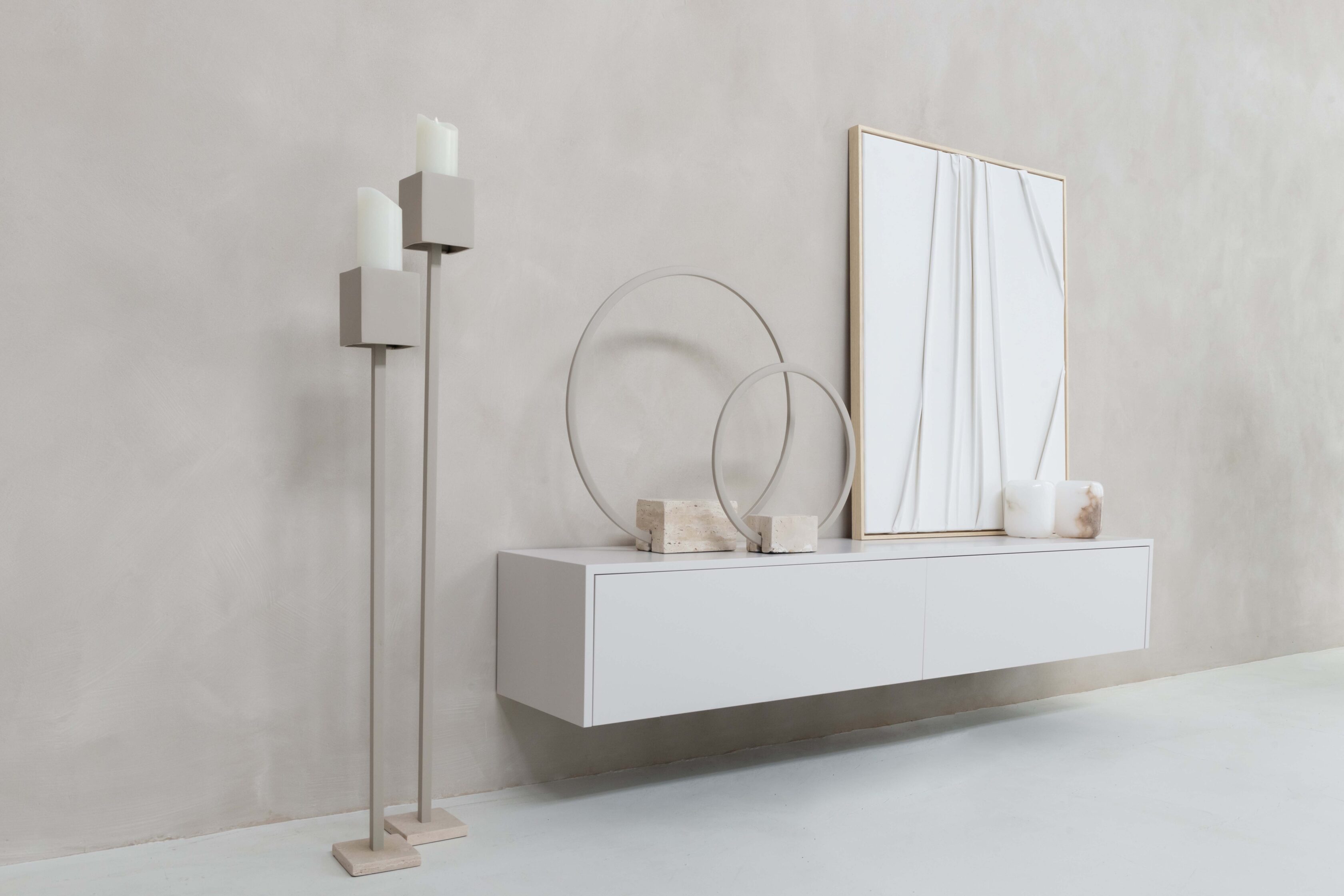 TV-meubel Johnson - Zwevend - Beige - MDF - 2 kleppen