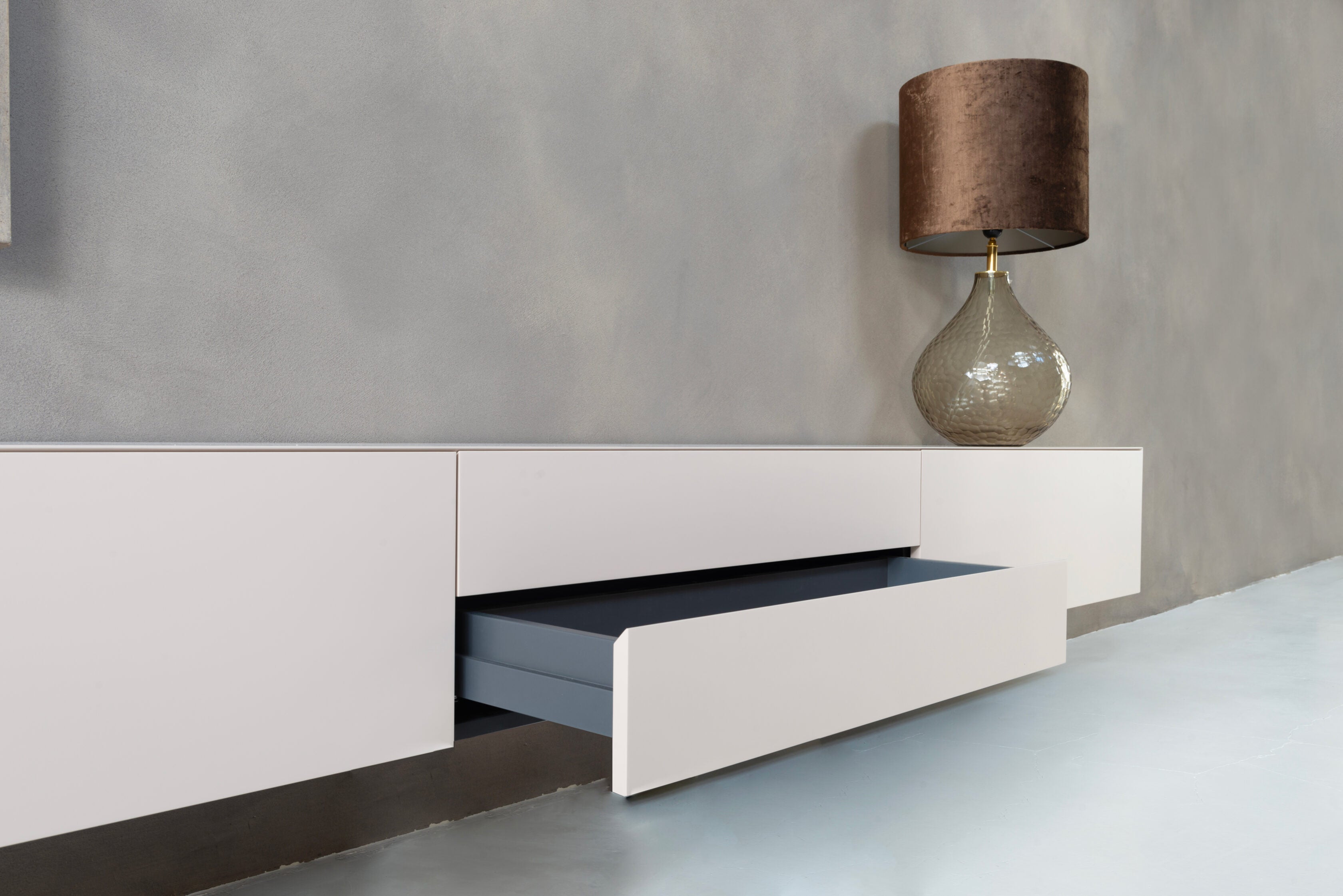 TV-meubel Zyan - Zwevend - Beige - MDF - 2 kleppen - 2 lades
