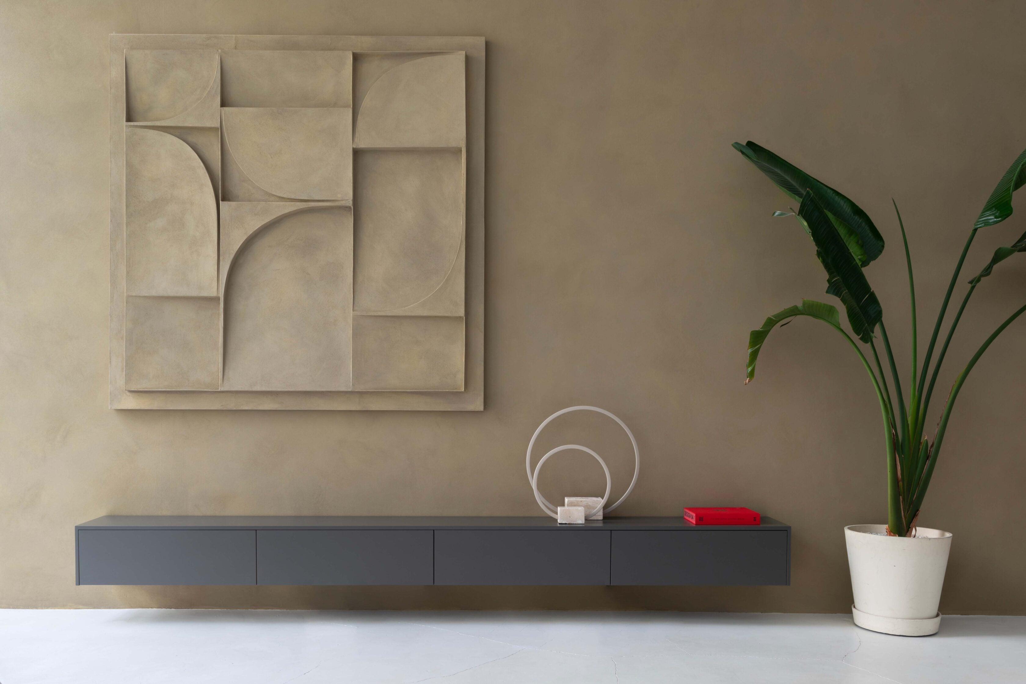 TV-meubel Johnson - Zwevend - Grijs - MDF - 4 kleppen