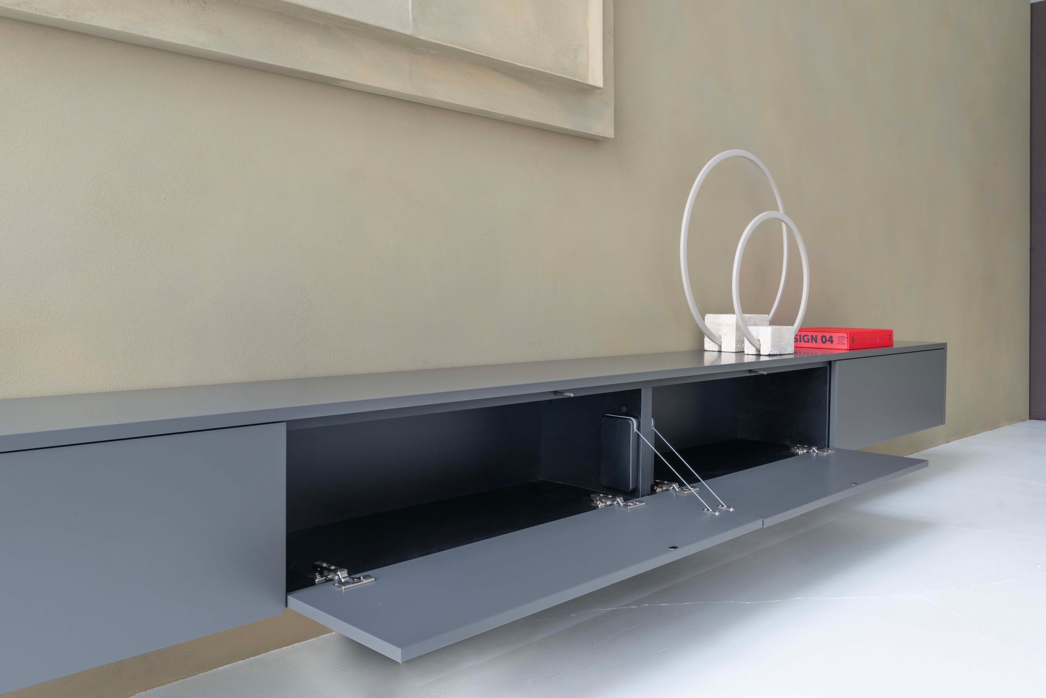 TV-meubel Johnson - Zwevend - Grijs - MDF - 4 kleppen