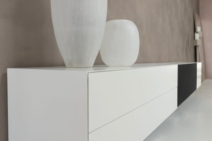 TV-meubel Zyan - Zwevend - Wit - MDF - 3 kleppen - 2 lades