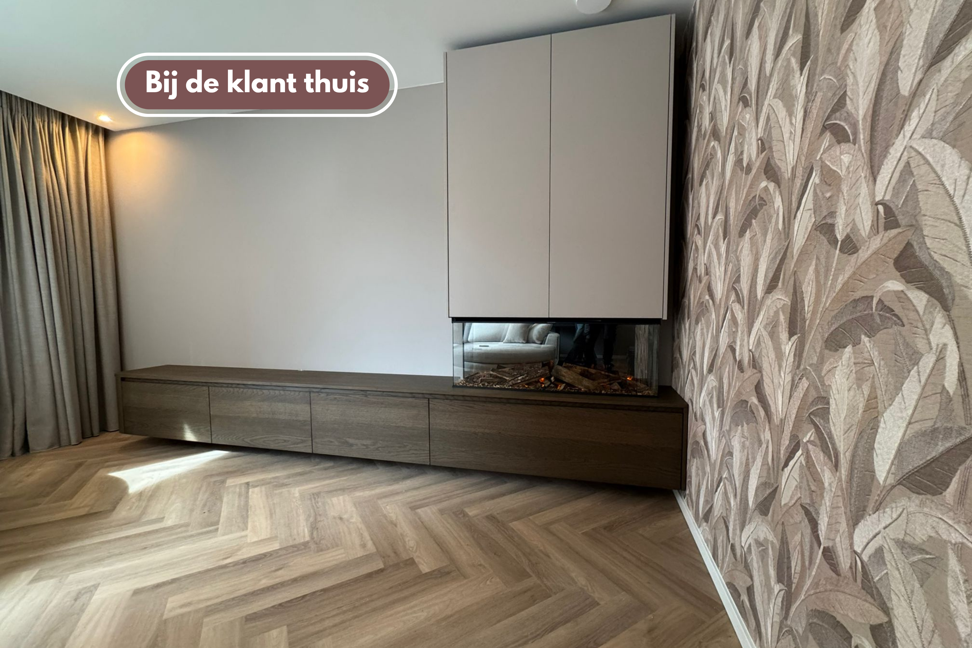 TV-meubel Mason Classic - Eiken - 3 kleppen - Elektrische haard - Met koof