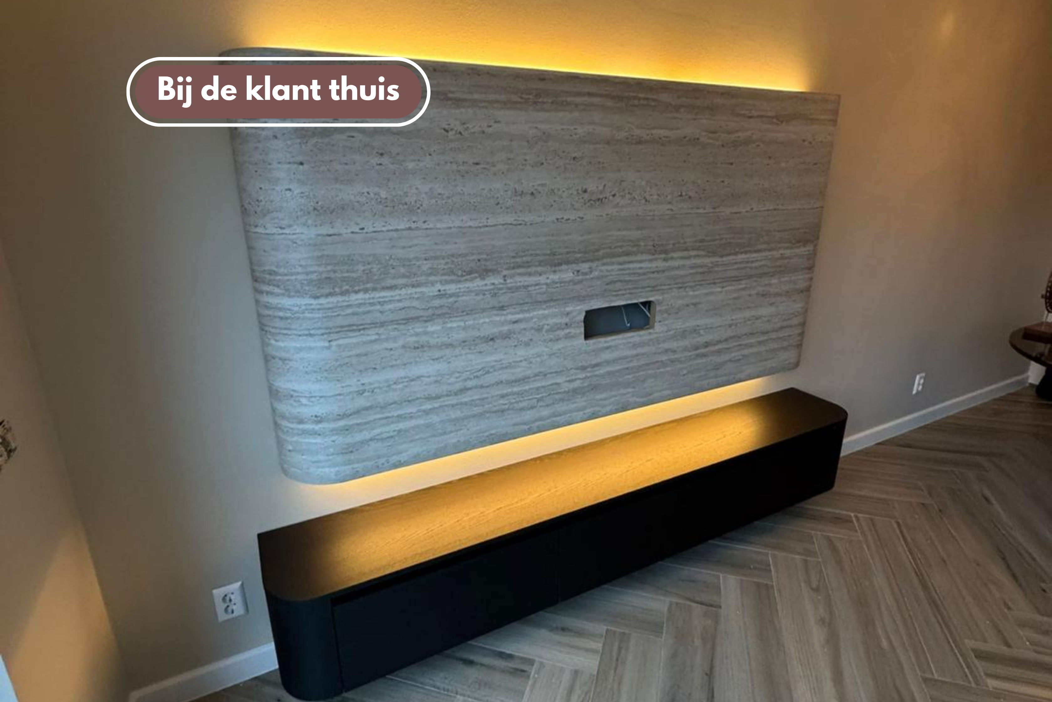 Wandpaneel Travertin Melamine - TV paneel - Afgeronde hoeken