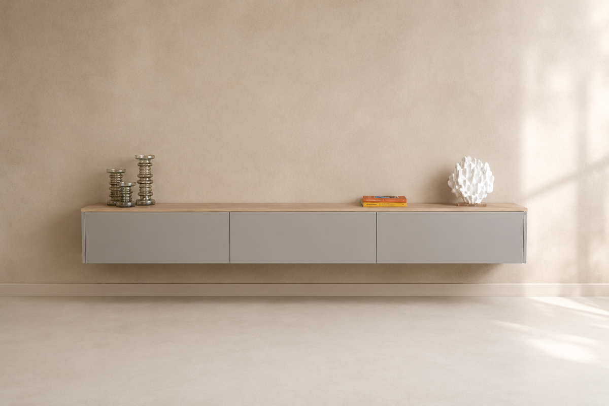 Tv-meubel Gregor - Zwevend - Melamine - 3 kleppen