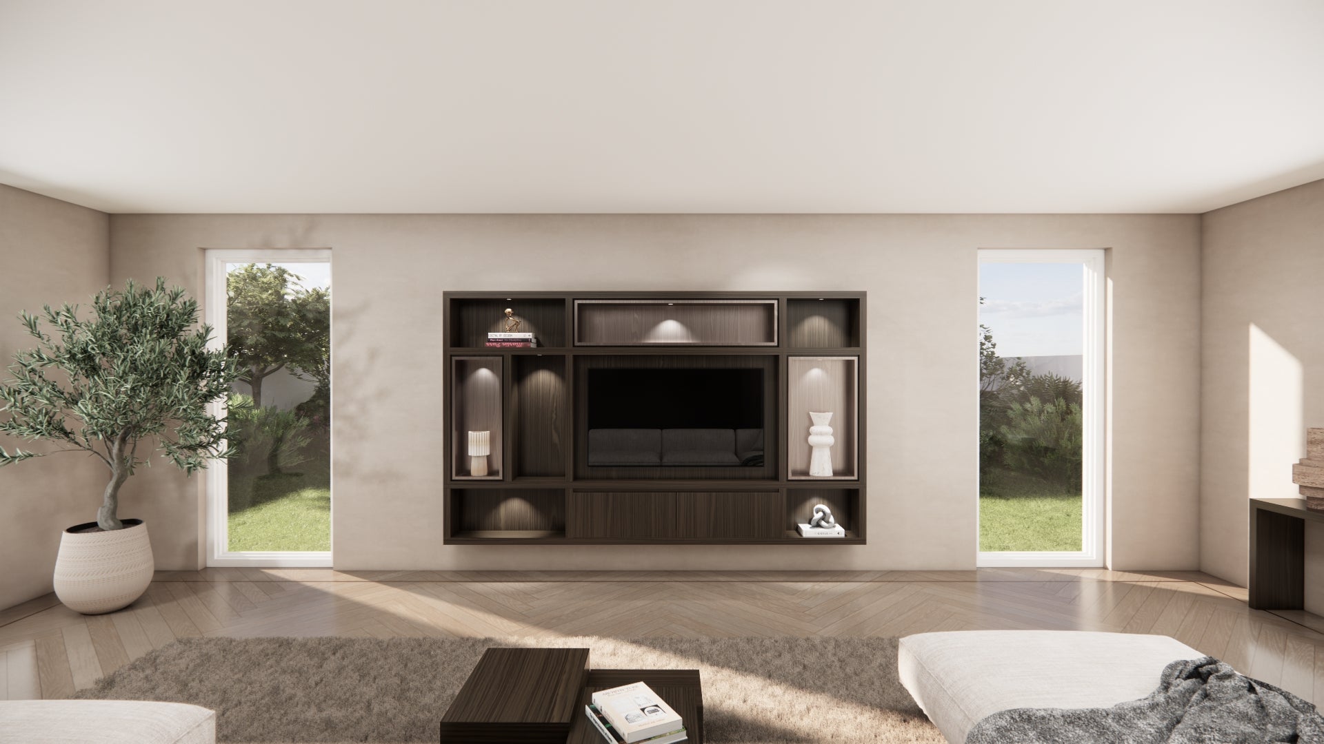Cinewall Garda - Zwevend - Zwart - Eiken - 2 kleppen - 300 cm