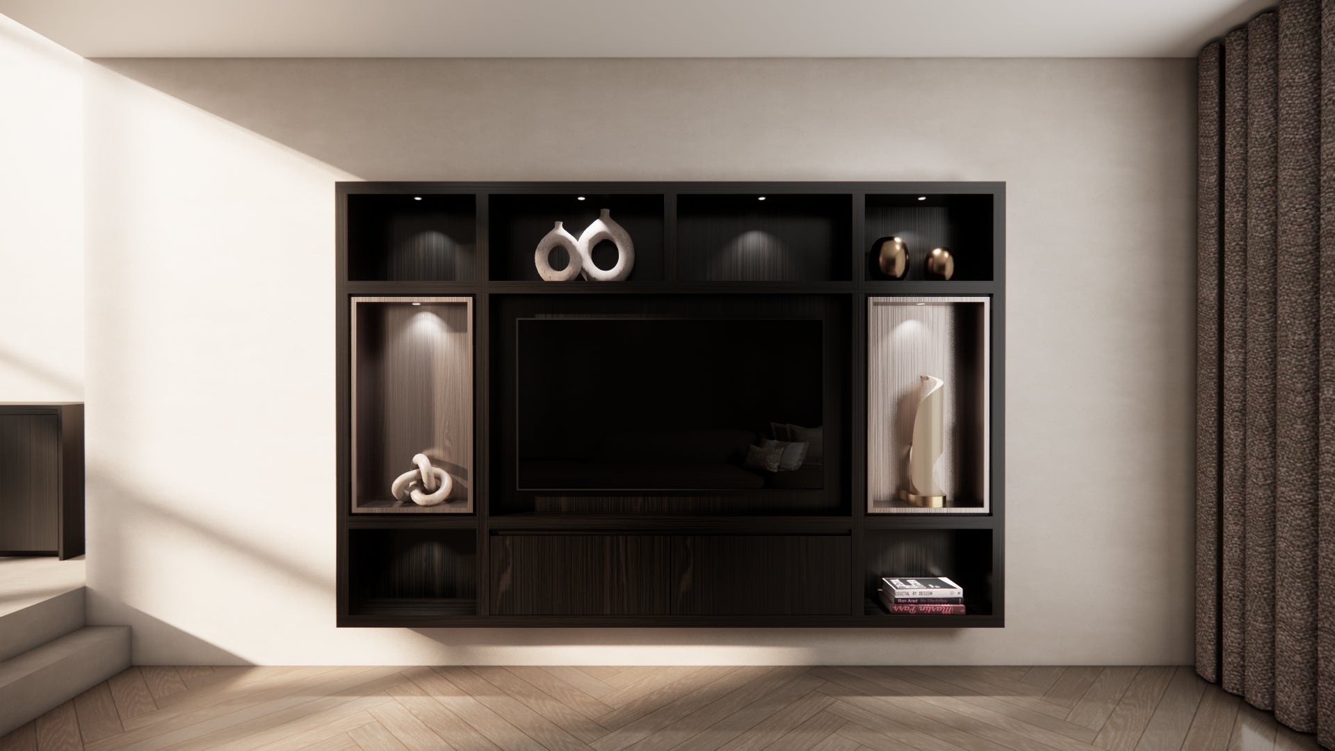 Cinewall Garda - Zwevend - Zwart - Eiken - 2 kleppen - 270 cm