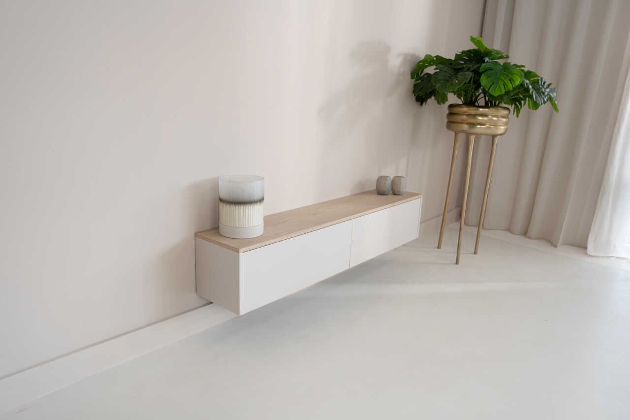 TV-meubel Gregor - Zwevend - Wit - Melamine - 2 kleppen