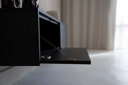 TV-meubel Johnson - Zwevend - Zwart - Eiken - 2 kleppen
