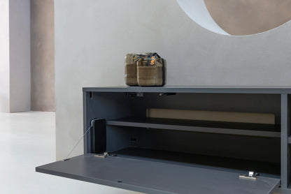 TV-meubel Stephan - Staand - Grijs - Melamine - 3 kleppen - Open vak