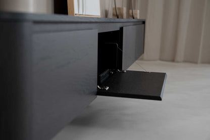 TV-meubel Runa - Zwevend - Zwart - Eiken - 4 kleppen