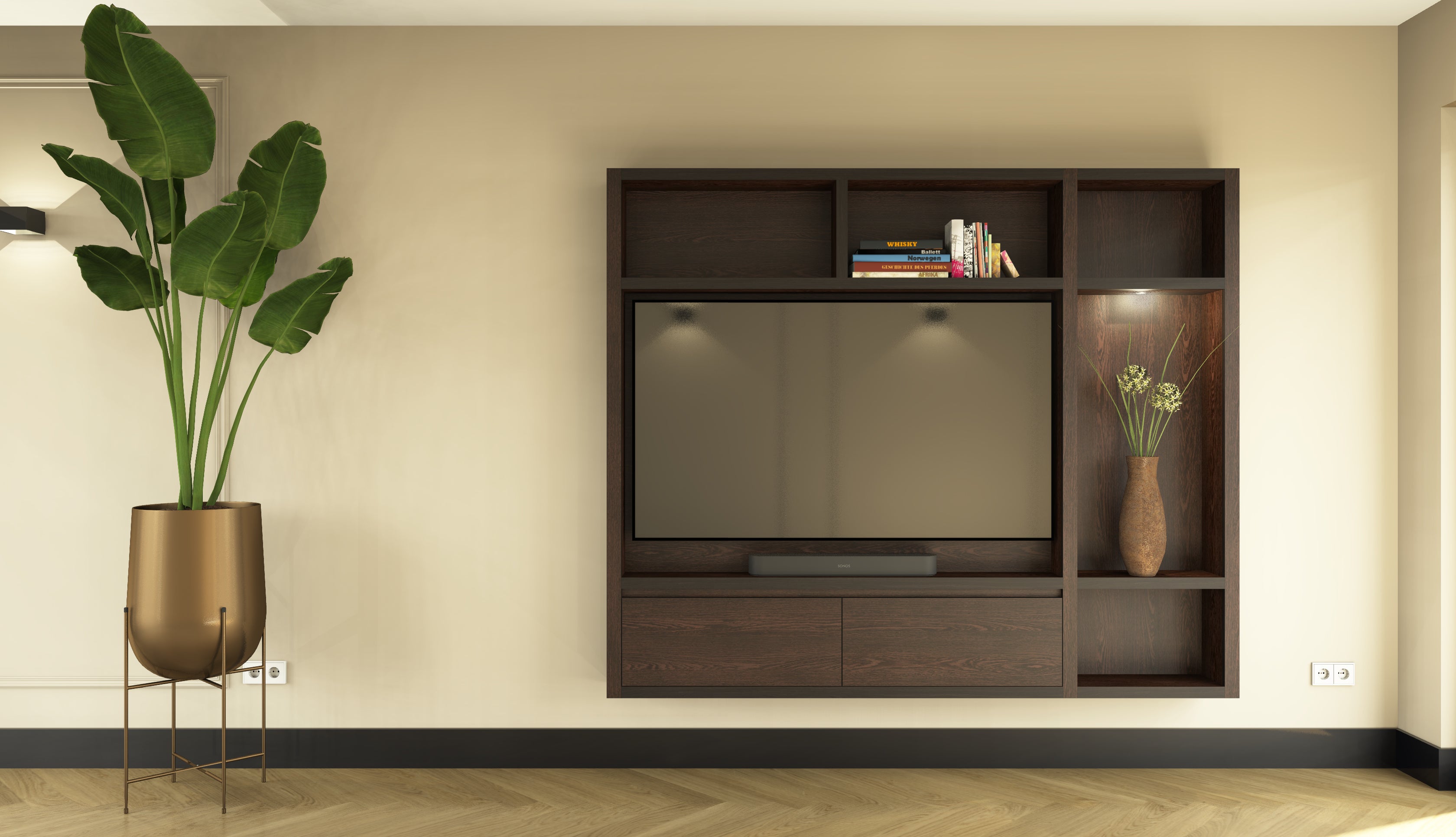 Cinewall Como -Zwevend - Bruin- Eiken - 2 kleppen - 210 cm