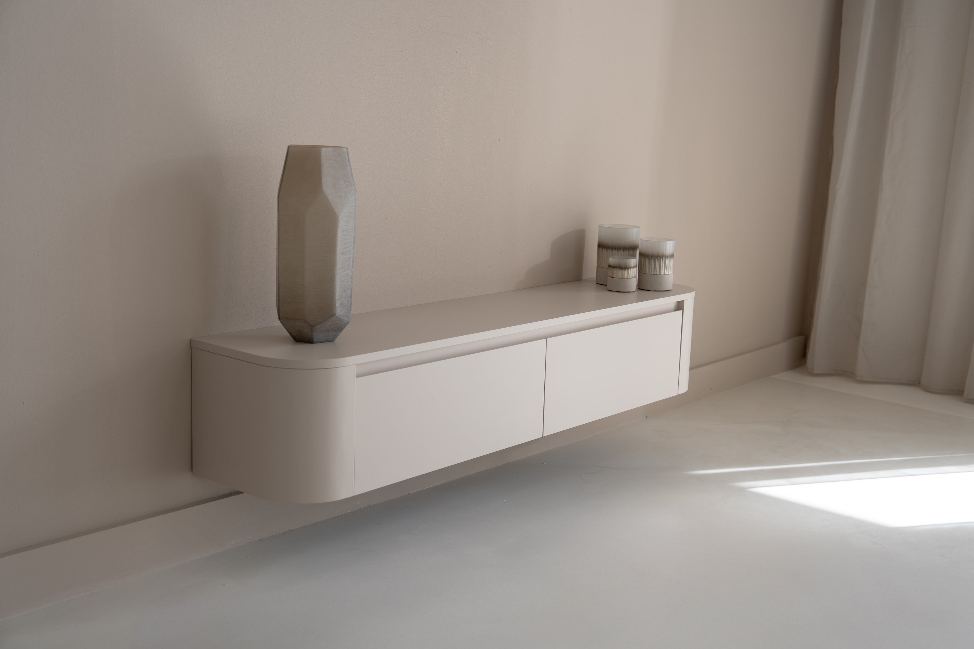 Tv-meubel Runa - Zwevend - Off White - MDF - 2 kleppen