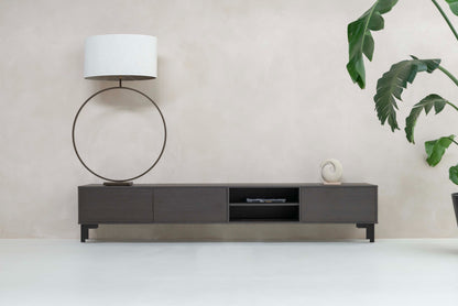 TV-meubel Stephan - Staand - Grijs - Melamine - 3 kleppen - Open vak