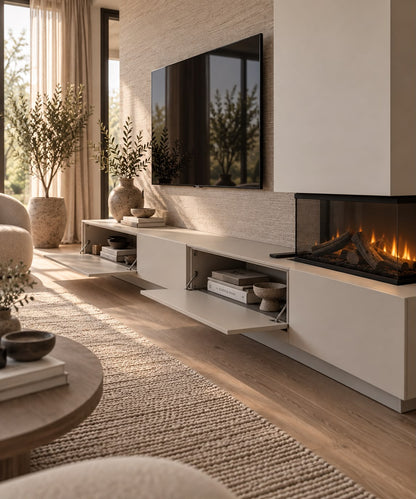 TV-MEUBEL BOLTON - MDF - 4 KLEPPEN - ELEKTRISCHE HAARD - MET KOOF