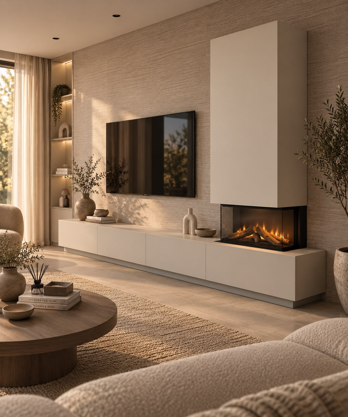 TV-MEUBEL BOLTON - MDF - 4 KLEPPEN - ELEKTRISCHE HAARD - MET KOOF