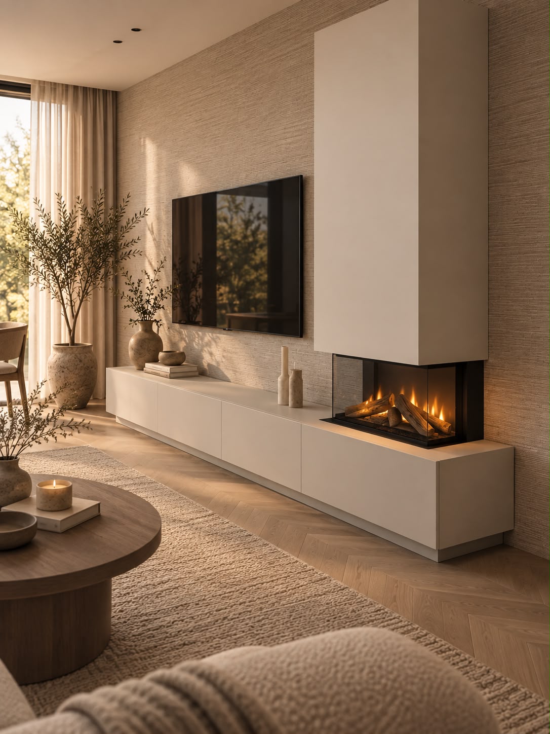 TV-MEUBEL BOLTON - MDF - 4 KLEPPEN - ELEKTRISCHE HAARD - MET KOOF