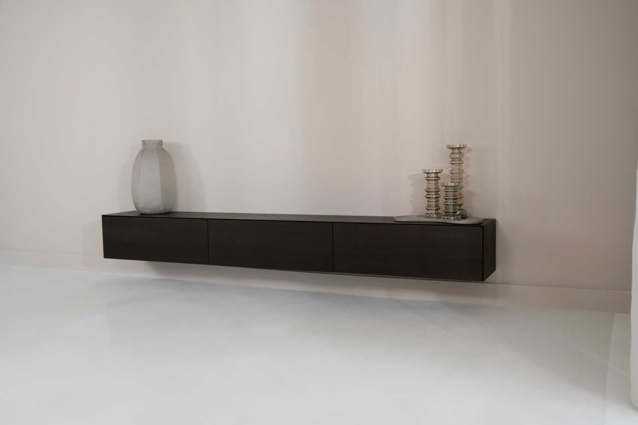 TV-meubel Zyan - Zwevend - Zwart - MDF -  3 kleppen