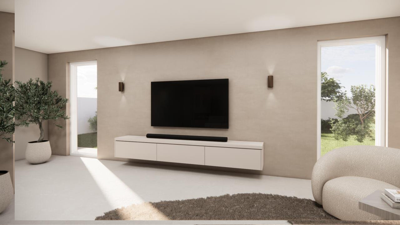 TV-meubel Rockefeller - Zwevend - Beige - MDF - 3 kleppen