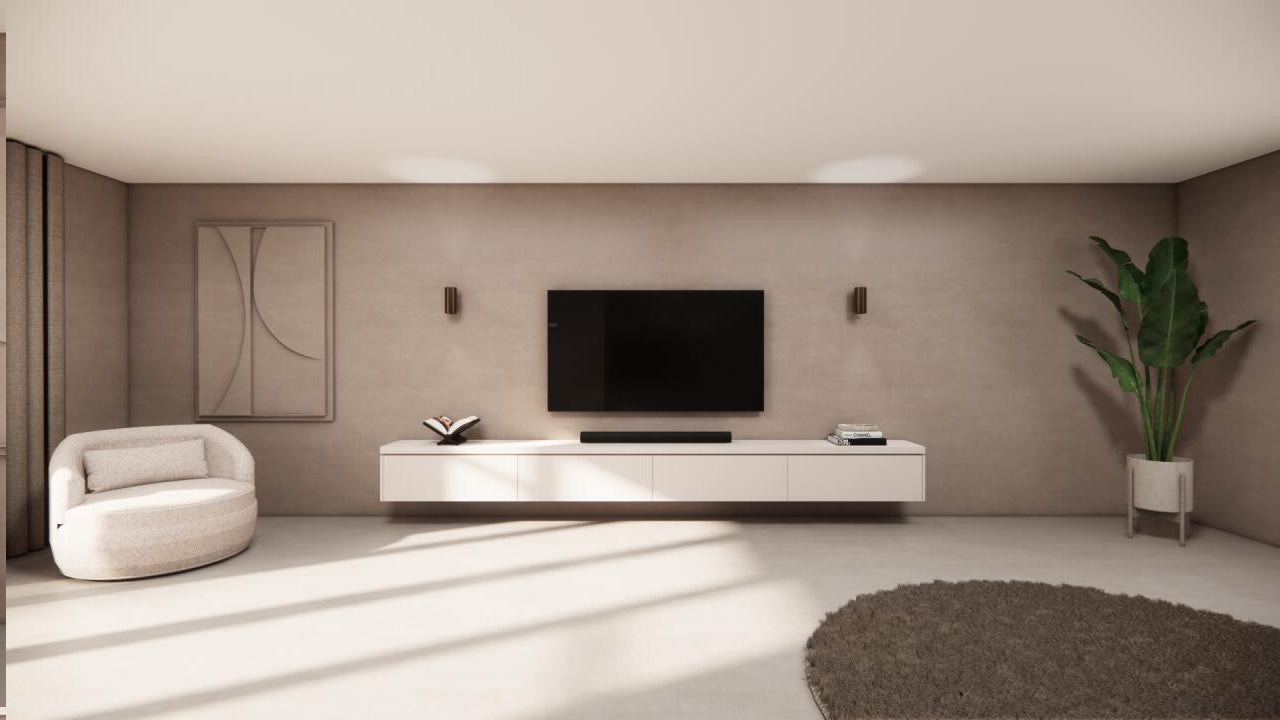 TV-meubel Rockefeller - Zwevend - Off White - MDF - 4 kleppen