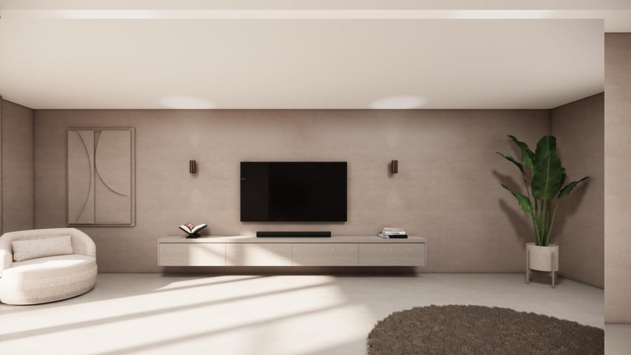 TV-meubel Rockefeller - Zwevend - Beige - Eiken - 4 kleppen