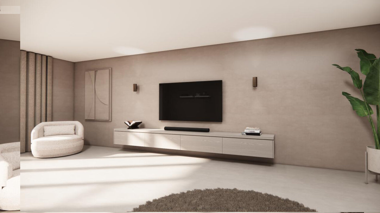 TV-meubel Rockefeller - Zwevend - Beige - Eiken - 4 kleppen