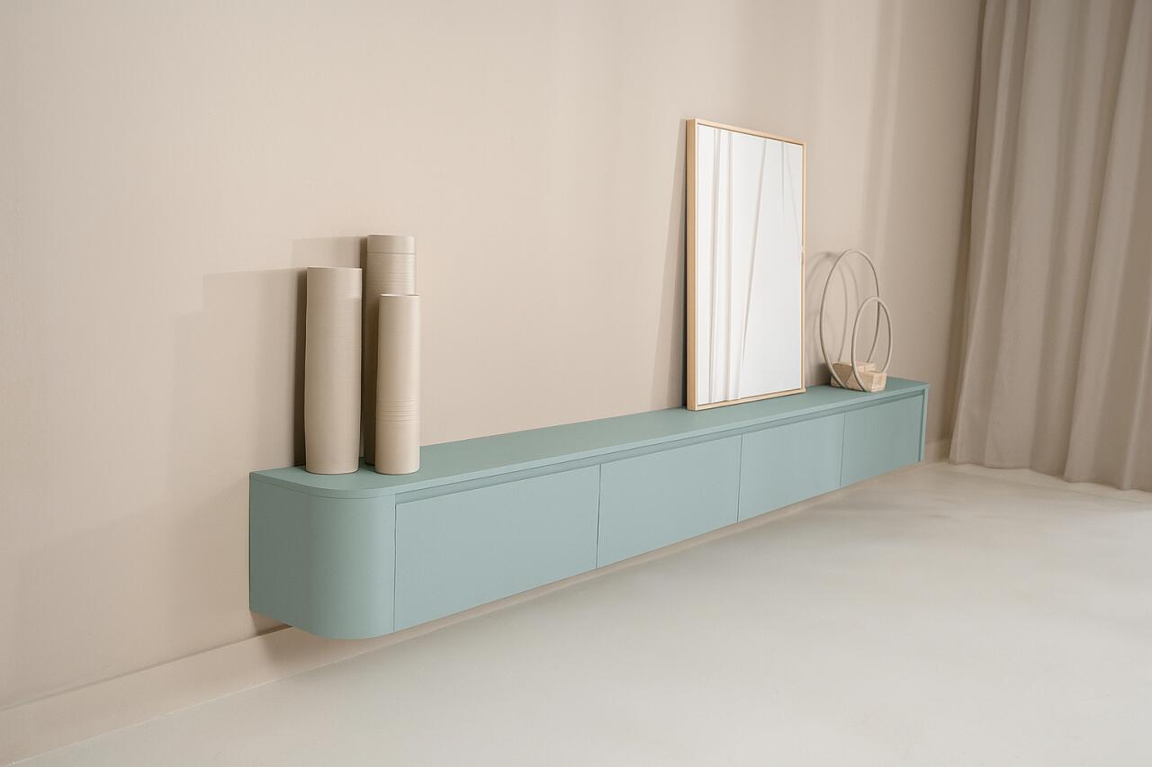 TV-meubel Runa - Zwevend - Blauw - MDF - 4 kleppen