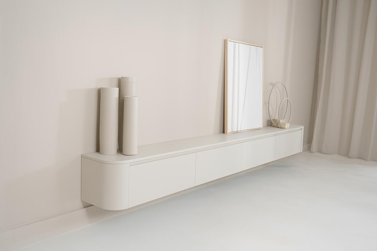 TV-meubel Runa - Zwevend - Off White - MDF - 4 kleppen