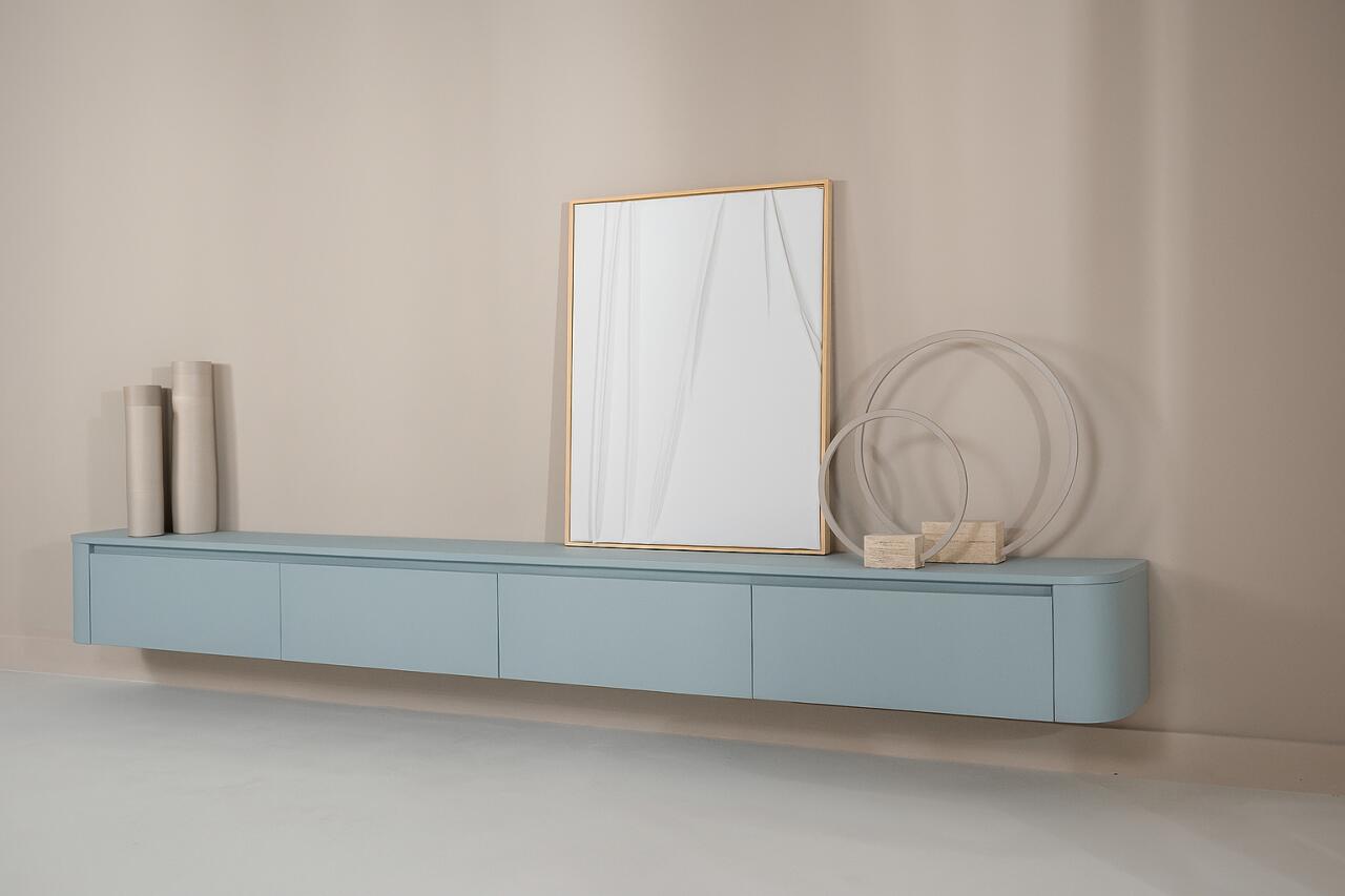 TV-meubel Runa - Zwevend - Blauw - MDF - 4 kleppen