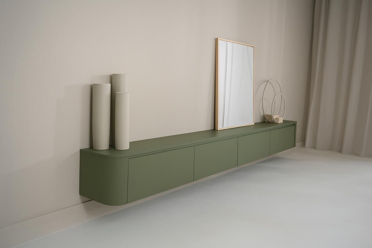 TV-meubel Runa - Zwevend - Groen - MDF - 4 kleppen