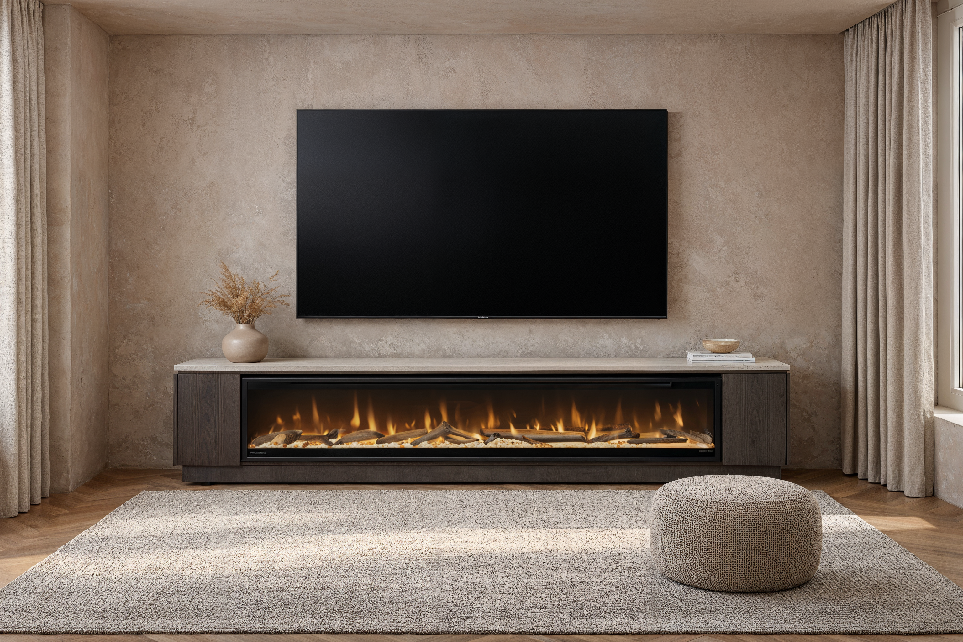 TV MEUBEL WALTON - MELAMINE EIKEN - ELEKTRISCHE HAARD