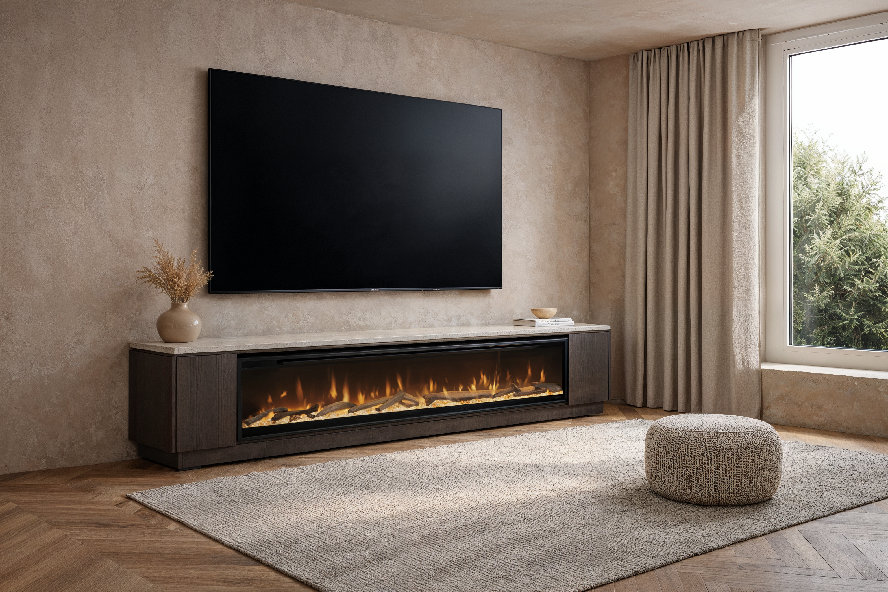 TV MEUBEL WALTON - MELAMINE EIKEN - ELEKTRISCHE HAARD