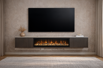 TV MEUBEL WALTON - MELAMINE EIKEN - ELEKTRISCHE HAARD