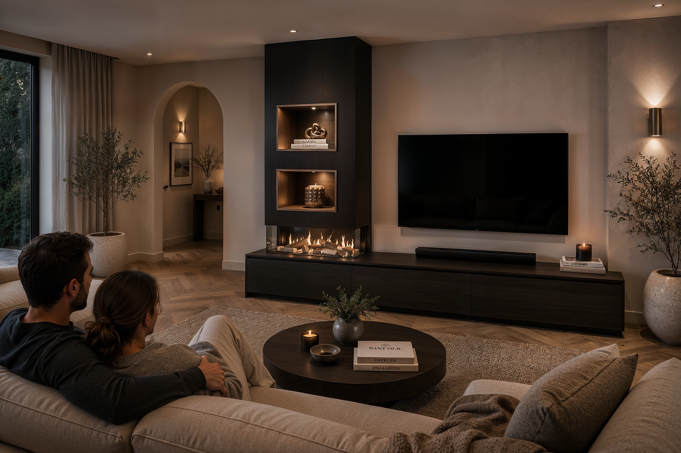 TV-meubel Mason Excellent - Eiken - 3 kleppen - Elektrische haard - Met koof