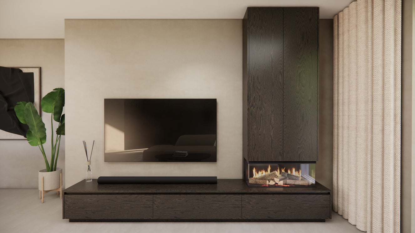 TV-meubel Mason Royal - Bruin - Eiken - 3 kleppen - Elektrische haard - Met koof